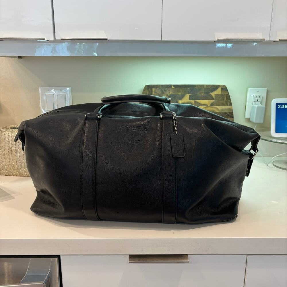 Coach Voyager Black Leather Weekender Luxury Duffel Bag Style F54802 Carry On - Picture 3 of 12